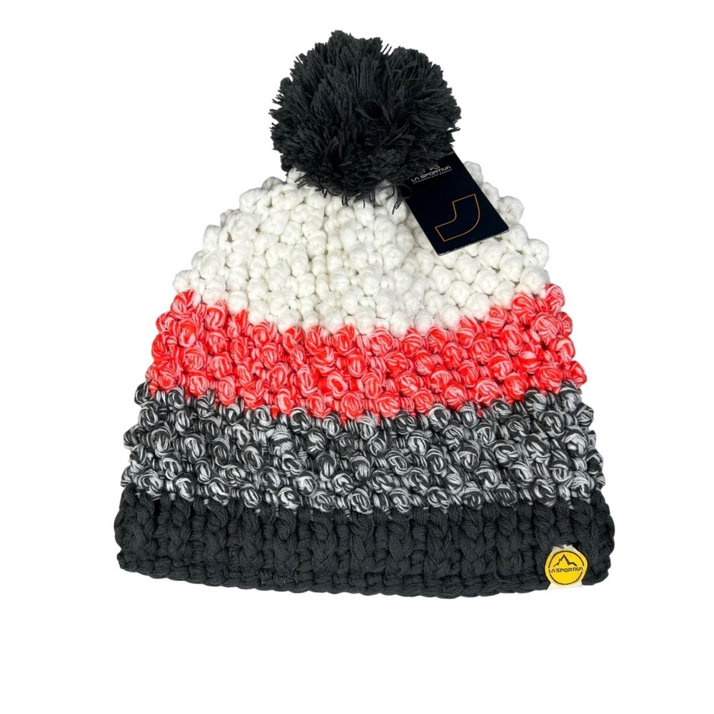 NWT La Sportiva Chunky Terry Beanie, Carbon Cherry tomato Hat L/XL